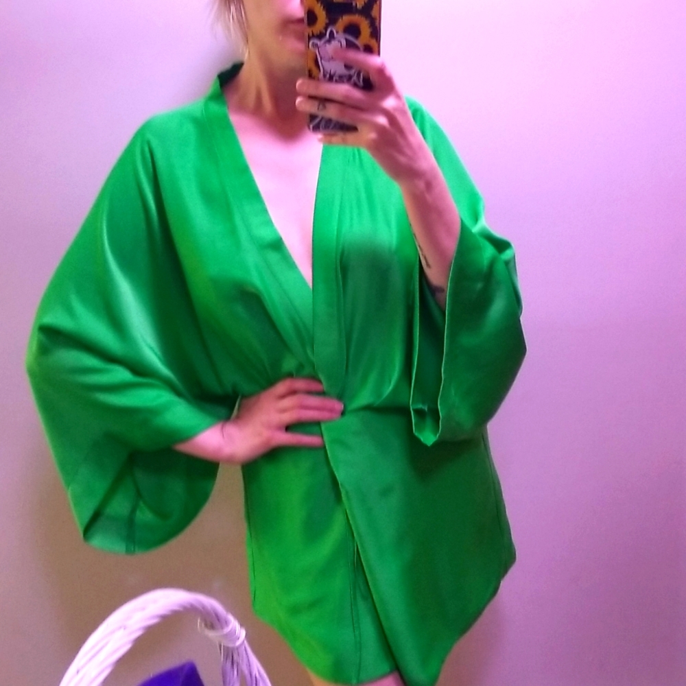 Green Satin Kimono